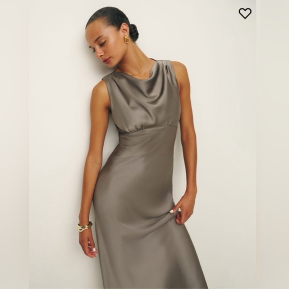 Reformation Satin Elegant Taupe  stylish dress - Picture 2 of 6